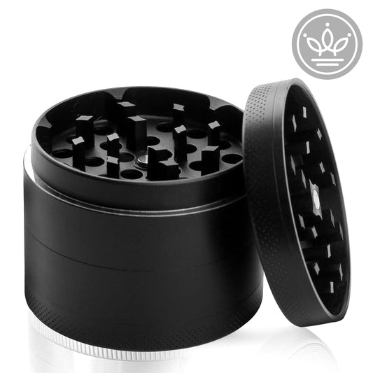 Herb and Spice Grinder with Mini Spatula, 2", Black - New Style Gourmet